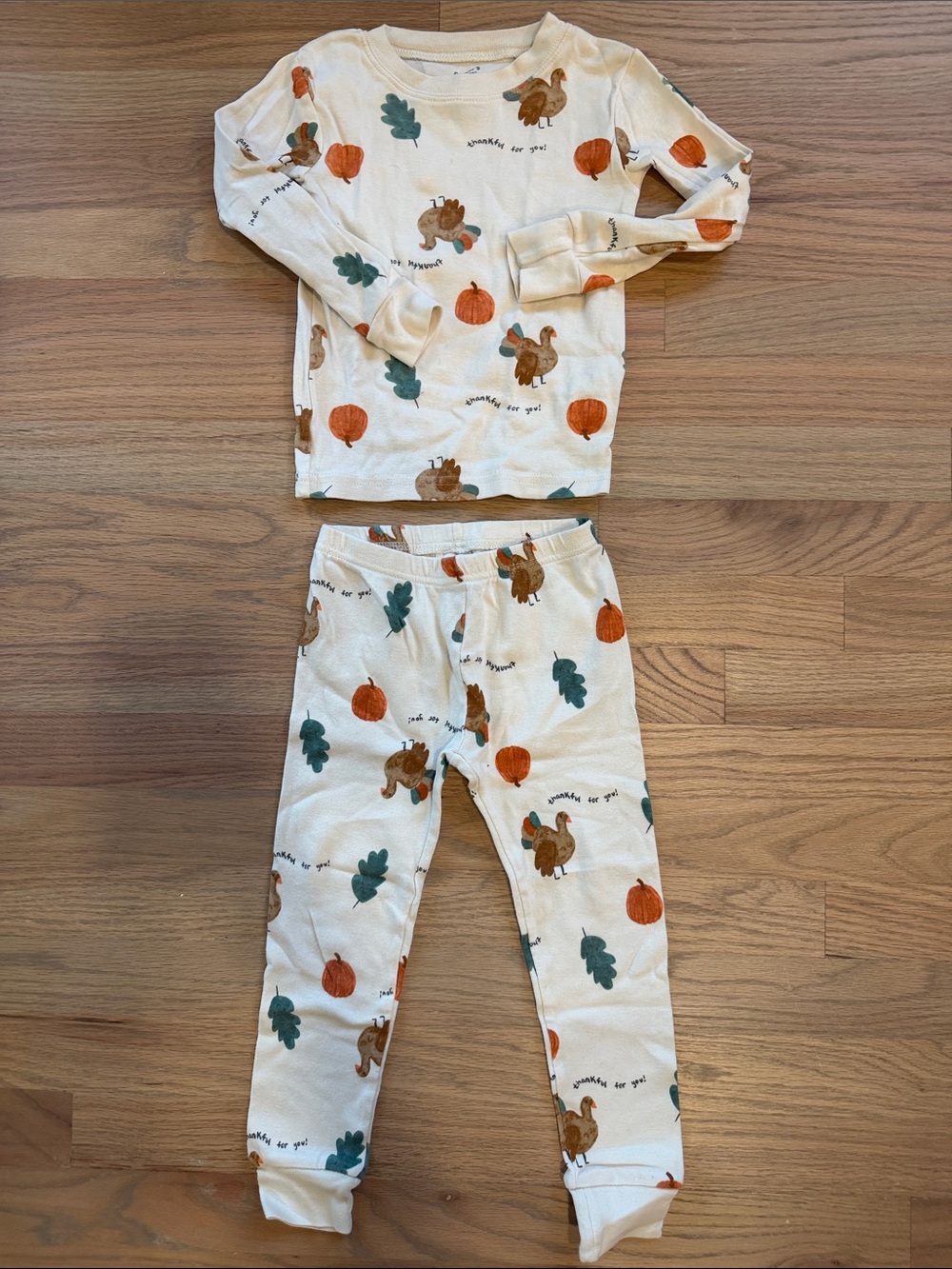 Carter's Cream Kids Two-Piece Turkey & Pumpkin Pajama Set Size 4T unisex